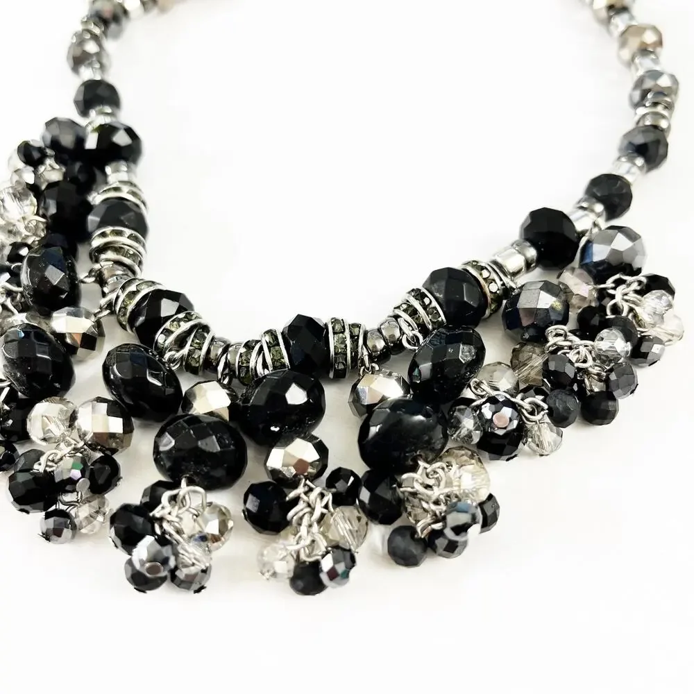 Talbots Black & Silver Faceted Bead Necklace